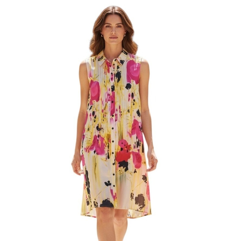 Anthropologie TABITHA 100%Silk Pleated Dopamine Women's size‎ 8 Ink Floral Dress